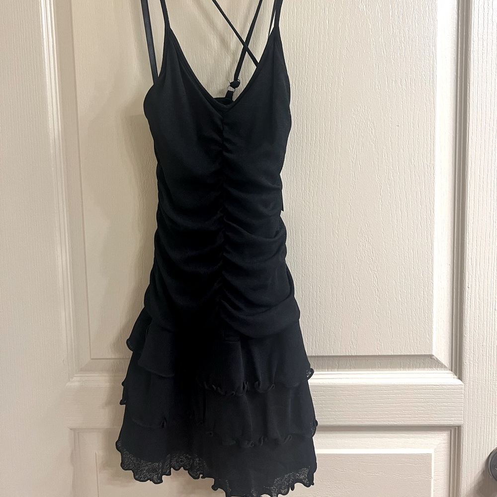 black ruffled mini dress